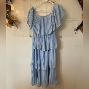 NWOT blue off the shoulder tiered midi dress
